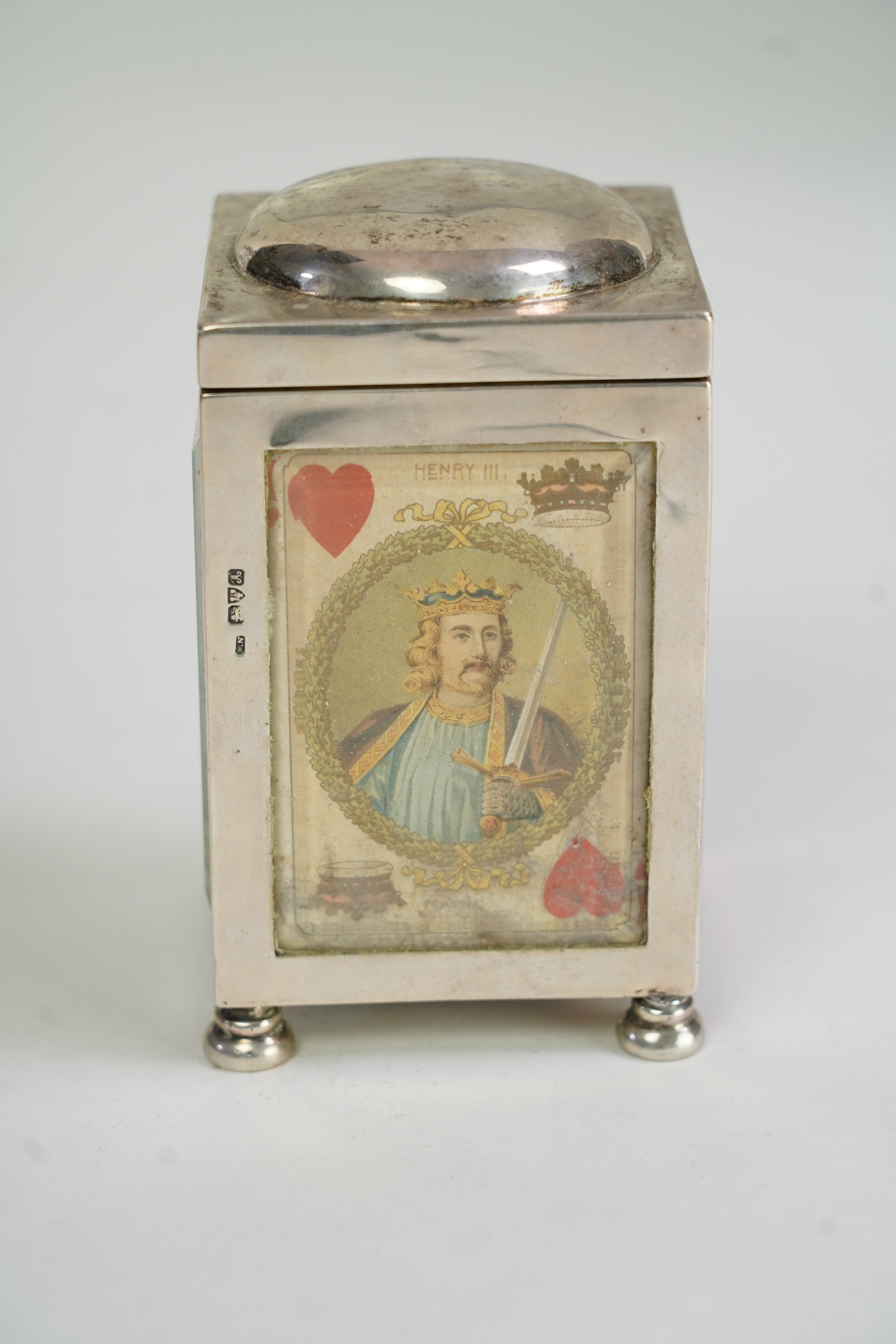 An Edwardian silver playing card box, with domed hinged cover, by William Neale Ltd
